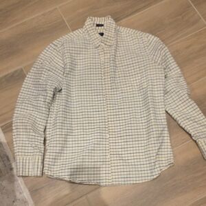 J. Crew Casual Cream and Blue Checkered Shirt